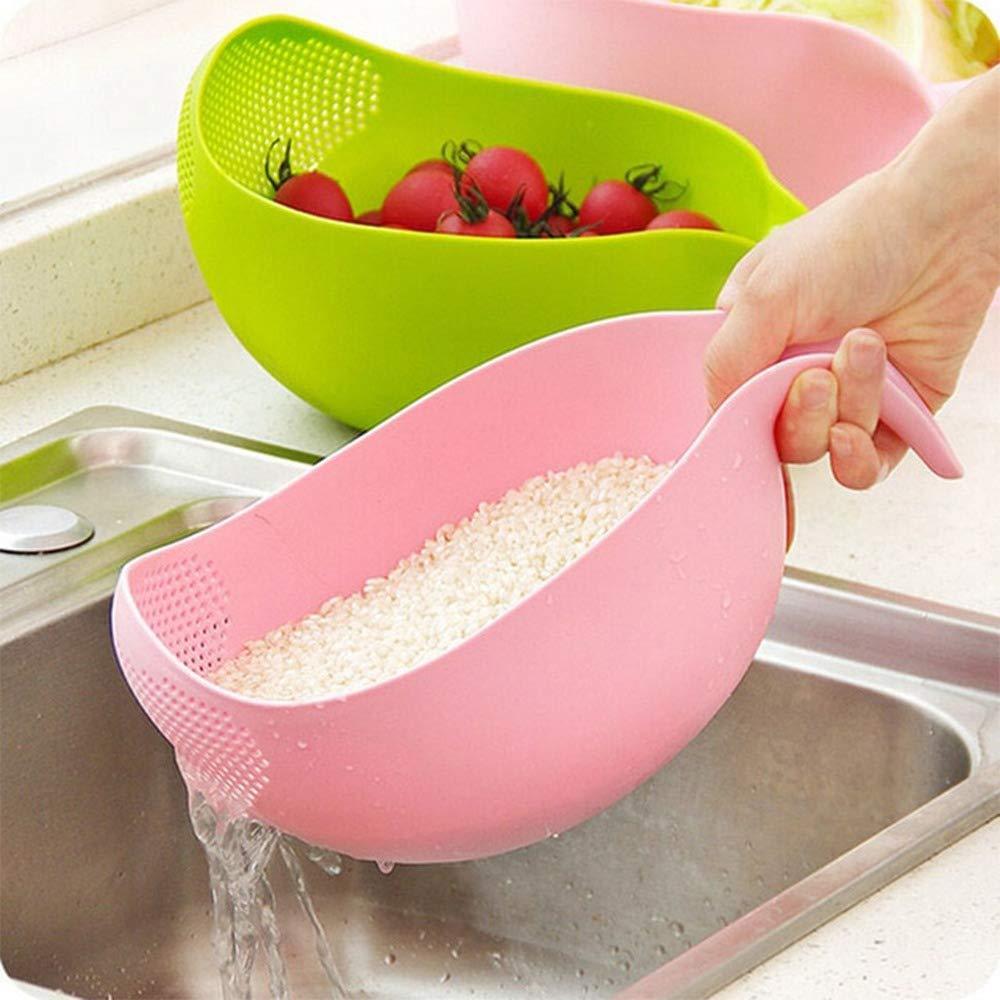 2068 Plastic Rice Bowlfood Strainer Thick Drain Basket With Handle For Rice Vegetable  Fruit (Set Of 3pcs)