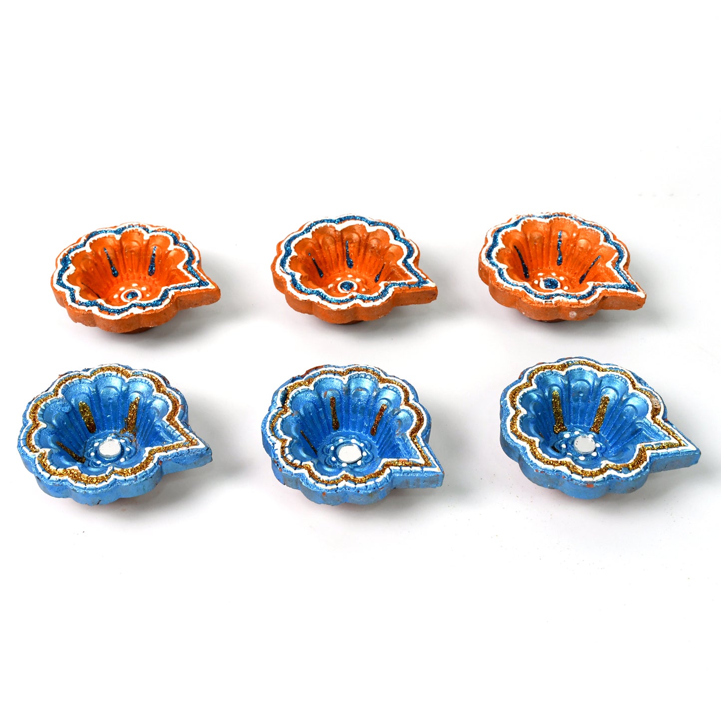 Decorative Hand Painted Clay Puja Diya For Diwali Handmade Diya (6 Pcs Set)