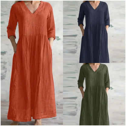 V-neck loose fitting long skirt