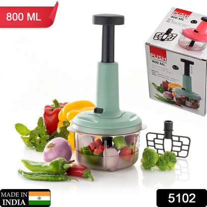 5102 2in1 Push Chopper 800ml Stainless Steel Blade Quick  Powerful Manual Hand Held Food Chopper To Chop  Cut Fruits Vegetables Herbs Onions For Salsa Salad