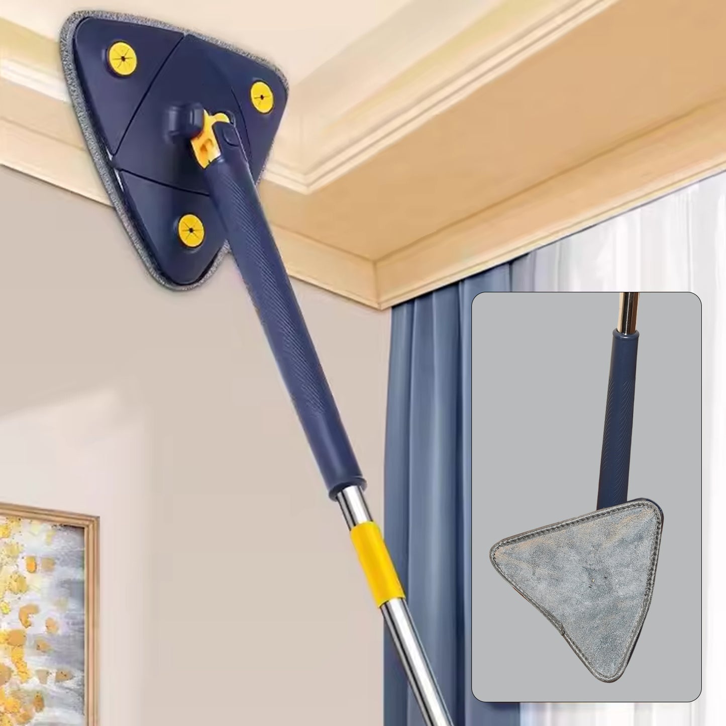 7725 Rotatable Adjustable Triangle Cleaning Mop Triangle Mop With Stainless Steel Long Handle Push-pull Squeezing Cleaning Mop Dry  Wet Mop For Floor Windows (1 Pc)