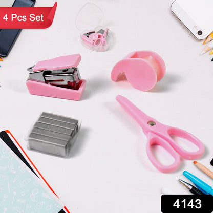 4143 Mini Office Stationery Set Including Stapler Scissors Paper Clips Tape Dispenser Transparent Tape And Staples