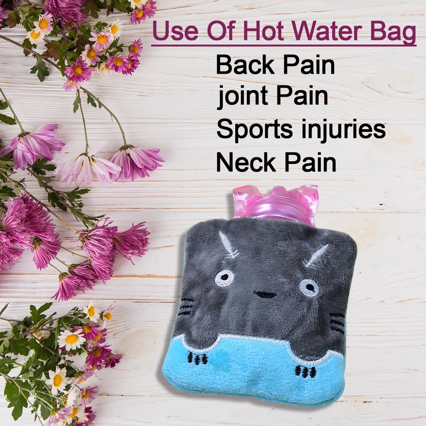 6528 Grey Cat Print Small Hot Water Bag With Cover For Pain Relief Neck Shoulder Pain And Hand Feet Warmer Menstrual Cramps.