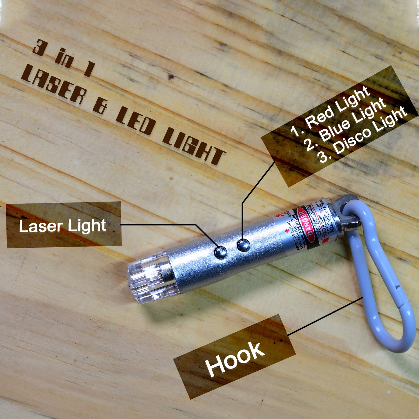 6427 3 In1 Laser Light Led Flashlight + Torch Keychain + Laser Pointer