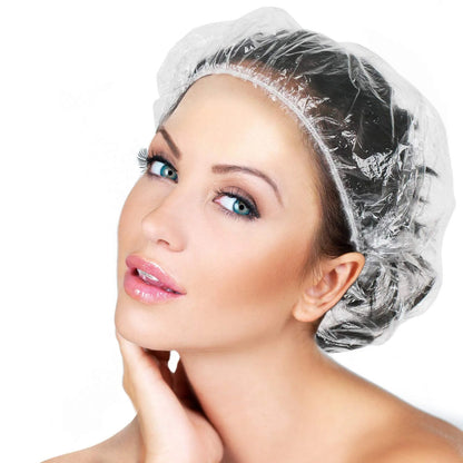 12737 Disposable Plastic Shower Caps Clear Elastic Thick Bath Cap For Women Spahome Usehotel And Hair Salon (1pc)