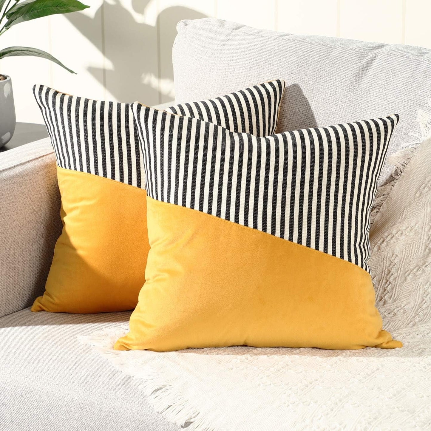 Decorative Pillow Covers Cushion Cases Soft Cotton (22  22 Inch  1 Pair  2 Pc)