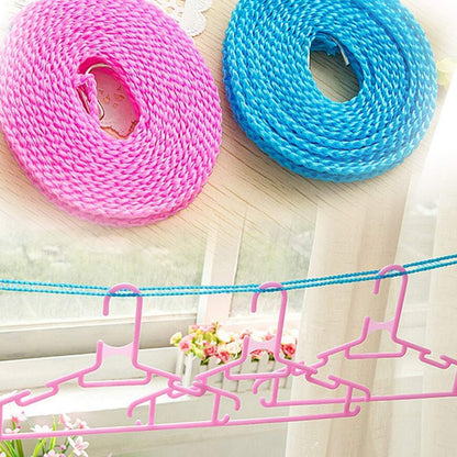 8861 3 Meters Windprood Anti-slip Clothes Washing Line Drying Nylon Rope With Hooks Durable Camping Clothesline Portable Clothes Drying Line Indoor Outdoor Laundry Storage For Travel Home Use (3 Mtr.)