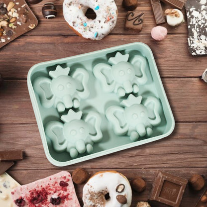 8160 Silicone Cartoon Shape 4 Grid Ice Cube Tray Ice Cube Molds Trays Small Cubes Tray For Fridge Flexible Silicon Ice Tray (1 Pc)