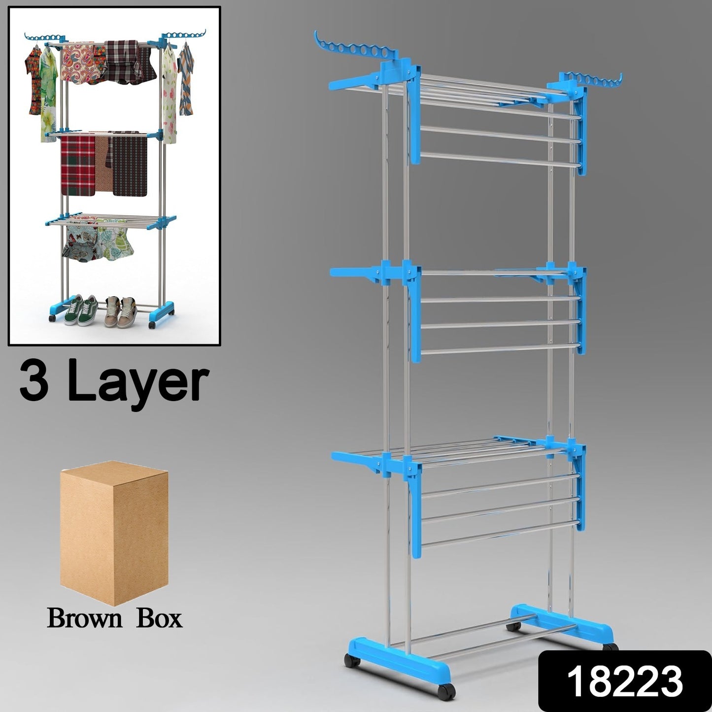 Premium Heavy Duty Stainless Steel 3 Layer Foldable Cloth Drying Stand (1 Set  With Brown Box)