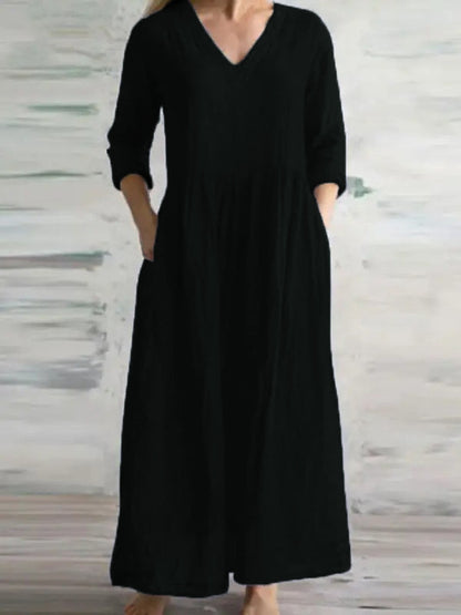 V-neck loose fitting long skirt
