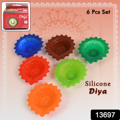 Silicone Diya For Diwali Attractive Design Colourful Diya Combo (6 Pcs Set)