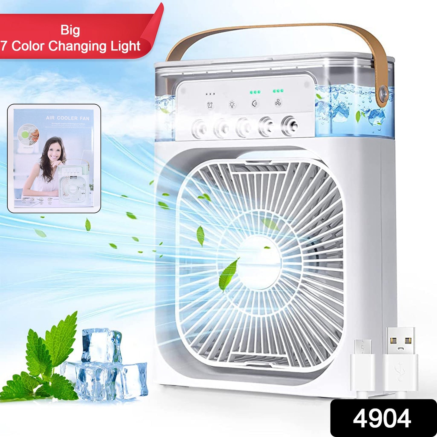 Portable Air Conditioner Fan 7 Color Changing Light (Big  1 Pc)