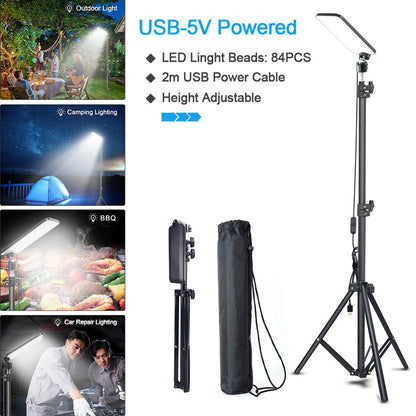 Camping Light LED Selfie Light Lamp Portable Photography Light with Tripod Stand for Outdoor Picnic Barbecue Adjustable Telescop