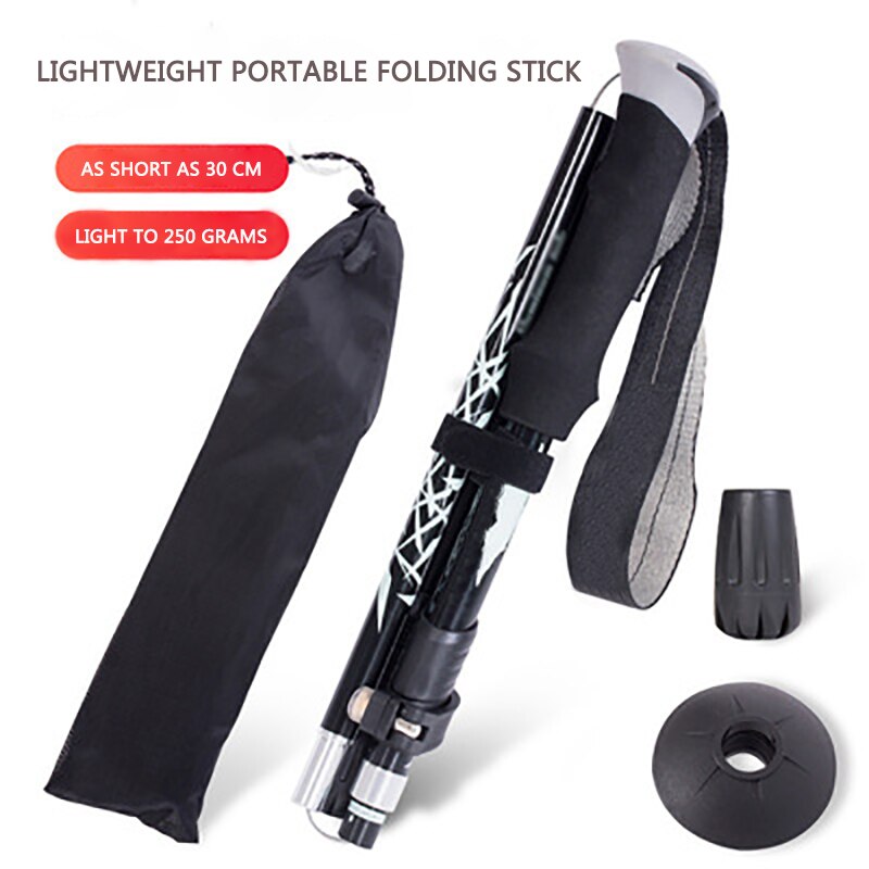 Alpine stick aluminum alloy folding ultra light and ultra short telescopic outdoor hand stick walking mountain with 5 poles