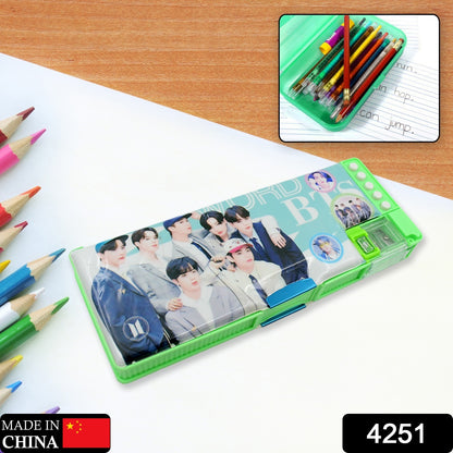 4251 Multipurpose Compass Box Pencil Box With 2 Compartments For School Cartoon Printed Pencil Case For Kids Birthday Gift For Girls  Boys Cartoon Printed Pencil Case For Kids.