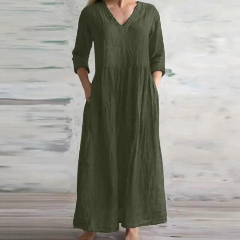V-neck loose fitting long skirt