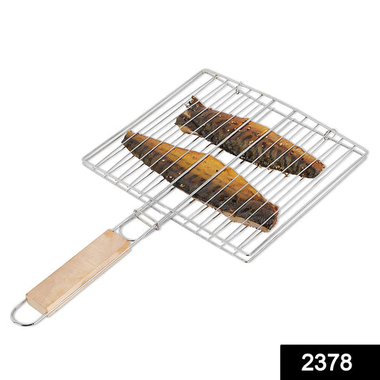 2378 Kitchen Square Roaster Papad Grill Barbecue Grill With Wooden Handle