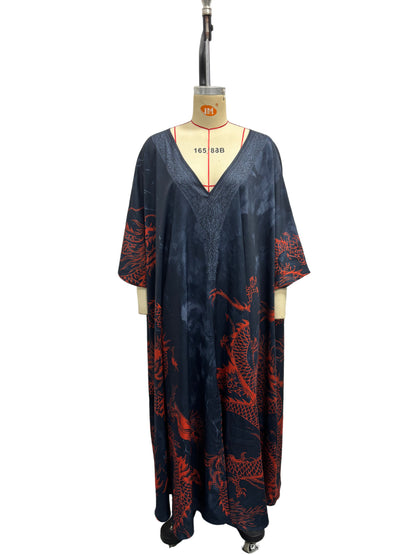 Dragon print beach vacation long dress outerwear