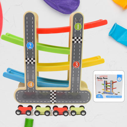 Car Racer Track Play Set Wooden Click Clack Toys With 4 Mini Racers (1 Set)