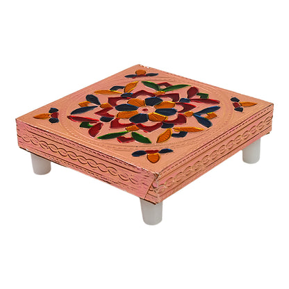 Handicraft Meenakari Wooden Chowki Puja Bajot For Home  Office Decor For Puja Multicolour (1 Pc Set)