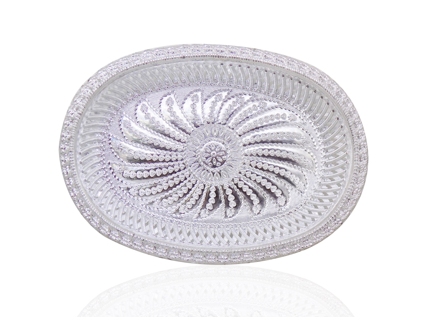 2090 Multipurpose Royal Design Oval Silver Gift Tray