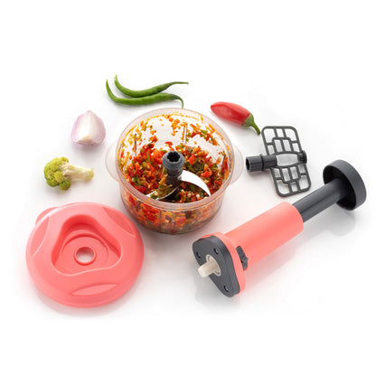 5102 2in1 Push Chopper 800ml Stainless Steel Blade Quick  Powerful Manual Hand Held Food Chopper To Chop  Cut Fruits Vegetables Herbs Onions For Salsa Salad