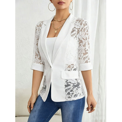 Solid color lace patchwork small suit jacket for women's top