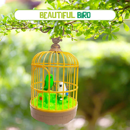 Sound Activated Chirping Bird In Hanging Cage Beautiful Pinjra Bird Toy (1 Pc  Battery Not Operated)