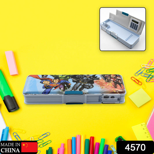 4570 Double Sided Magnetic Geometry Box Pencil Box With Calculator And Sharpener For Boys Art Plastic Pencil Box  For Girls And Boys