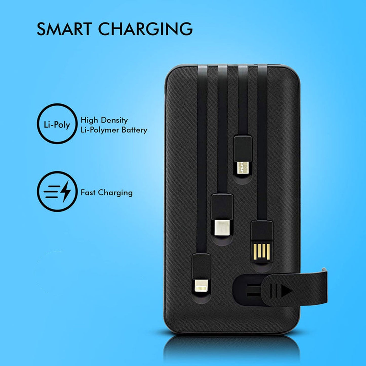 10000mah 12w Fast Charging Power Bank With Built 4 In 1 Usb With Mobile Holder (1 Pc)