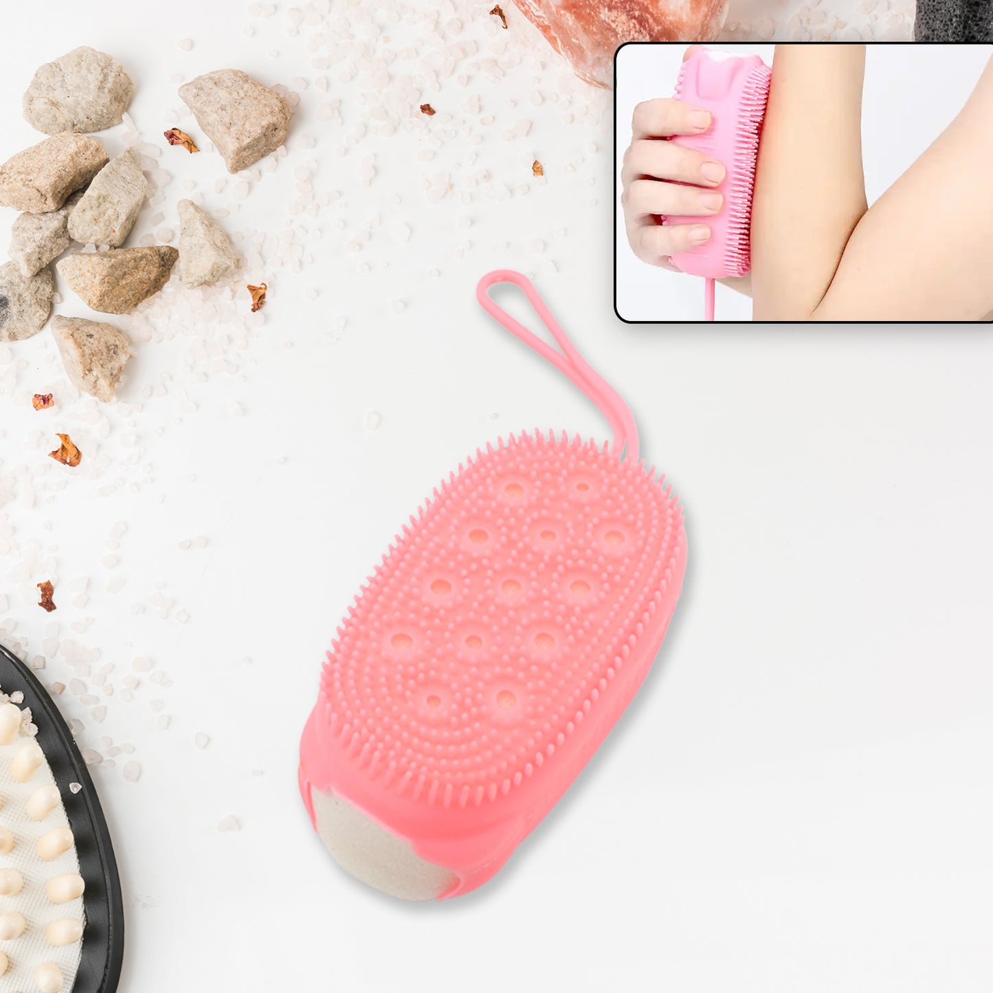 1436  Silicone Super Soft Silicone Bath Brush Double-sided Body Scrubber Brush For Deep Cleasing Exfoliating Ultra-soft Scrubber(1 Pc)