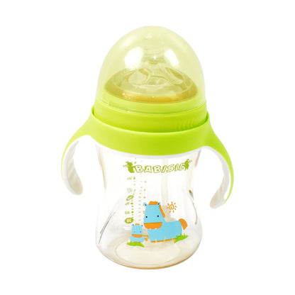 Plastic Baby Feeding Bottle With Handles Straw (300 Ml  1 Pc)