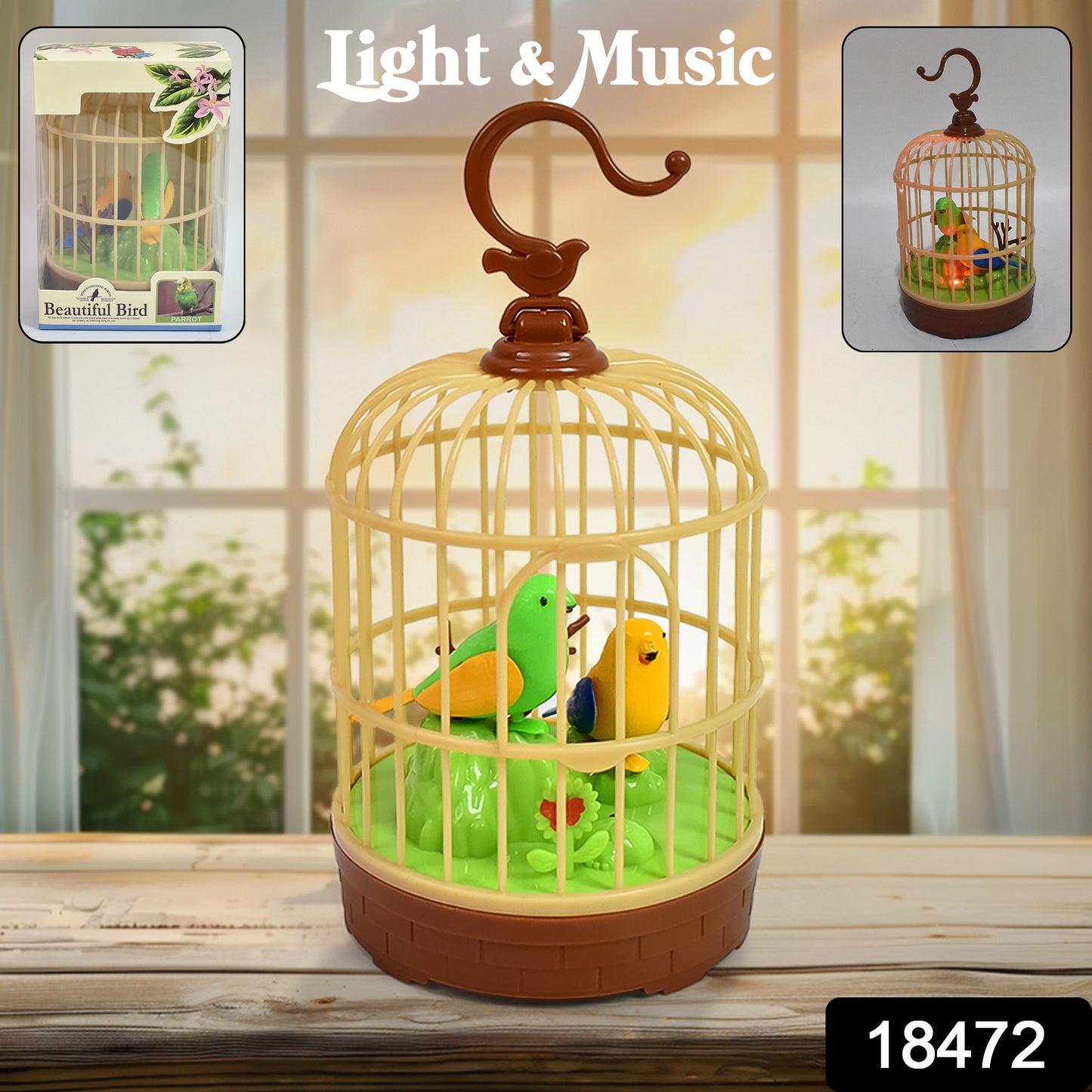 Sound Activated Chirping Bird In Hanging Cage Beautiful Pinjra Bird Toy (1 Pc  Battery Not Operated)