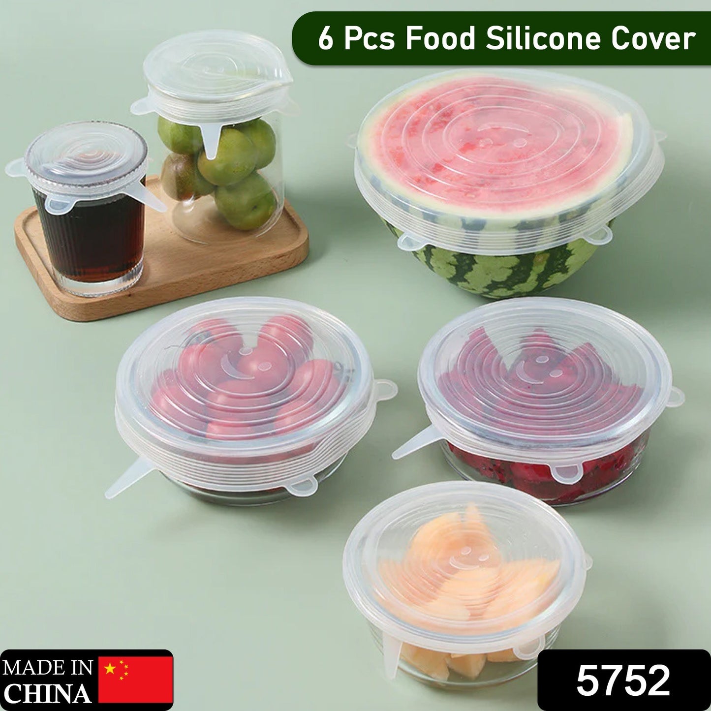 5752 Silicone Stretch Lids Food Cover For Freezer Microwave Oven Dishwasher Safe Fresh-keeping Flexible Covers For Utensils Dishes Plates Jars Cans Mugs Bowl Covers Food Safety Seal Lids (6 Pcs Set 95 Gm )