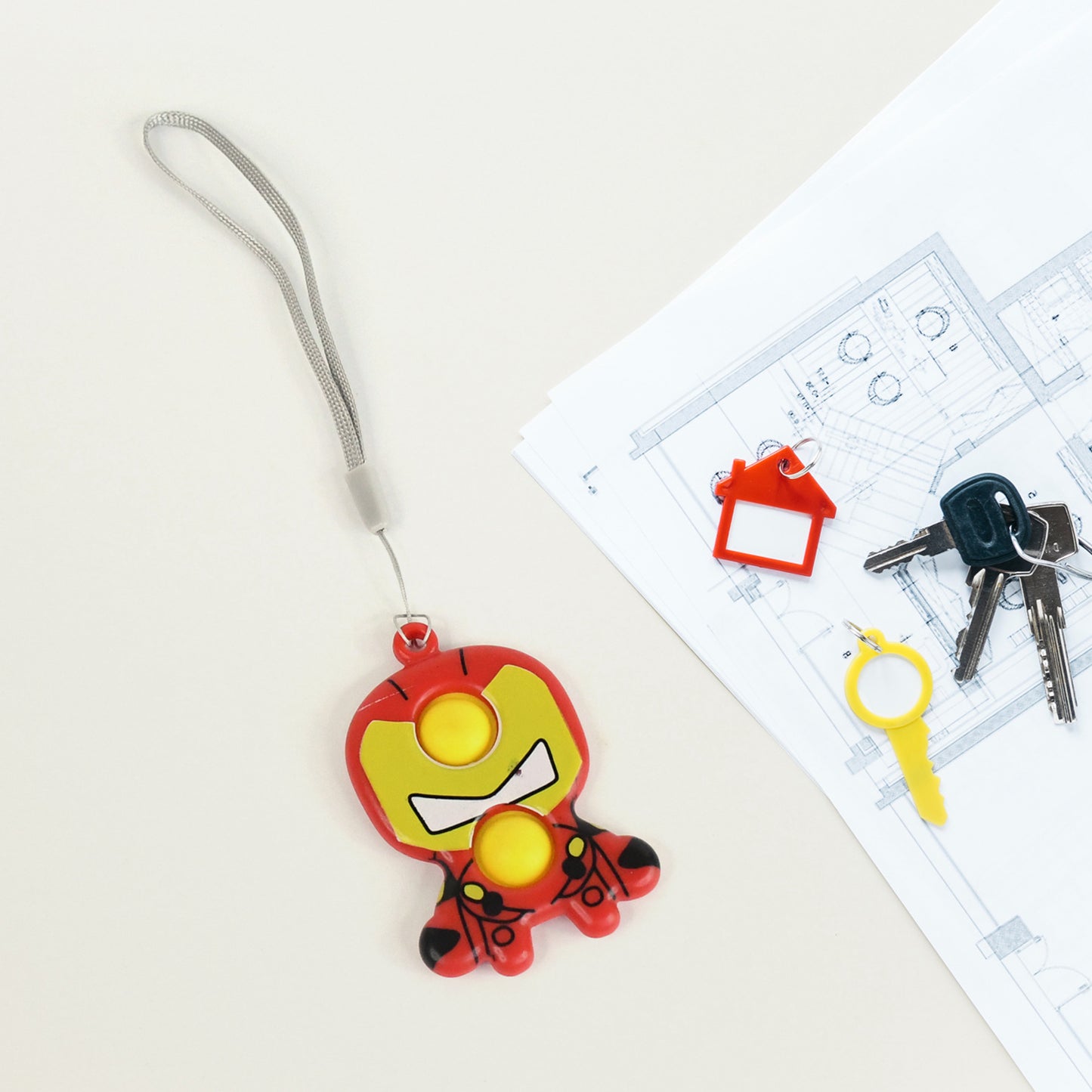 Creative Cartoon Superhero Style Mini Push Pop Bubble Keychain (1 Pc)