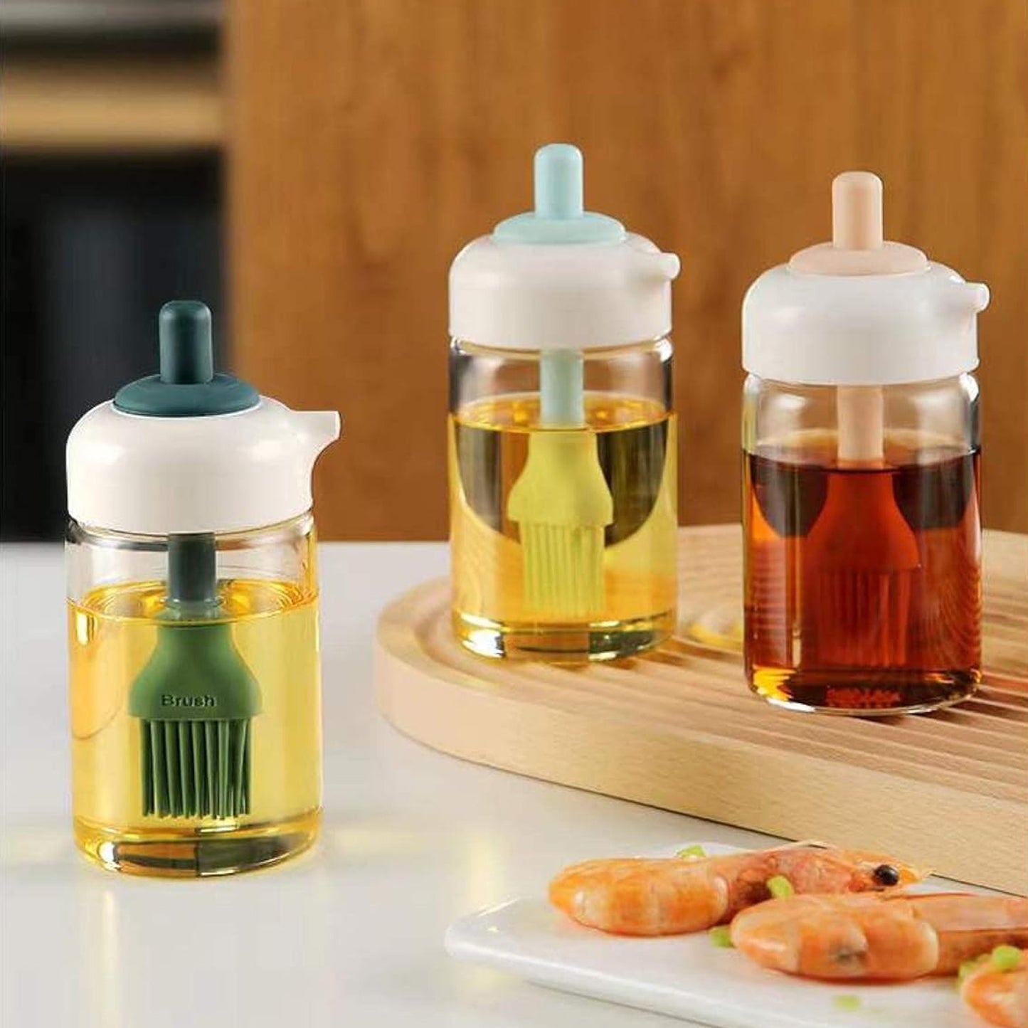 2 In 1 Glass Oil Dispenser Jar  Bottle With Brush (1 Set)