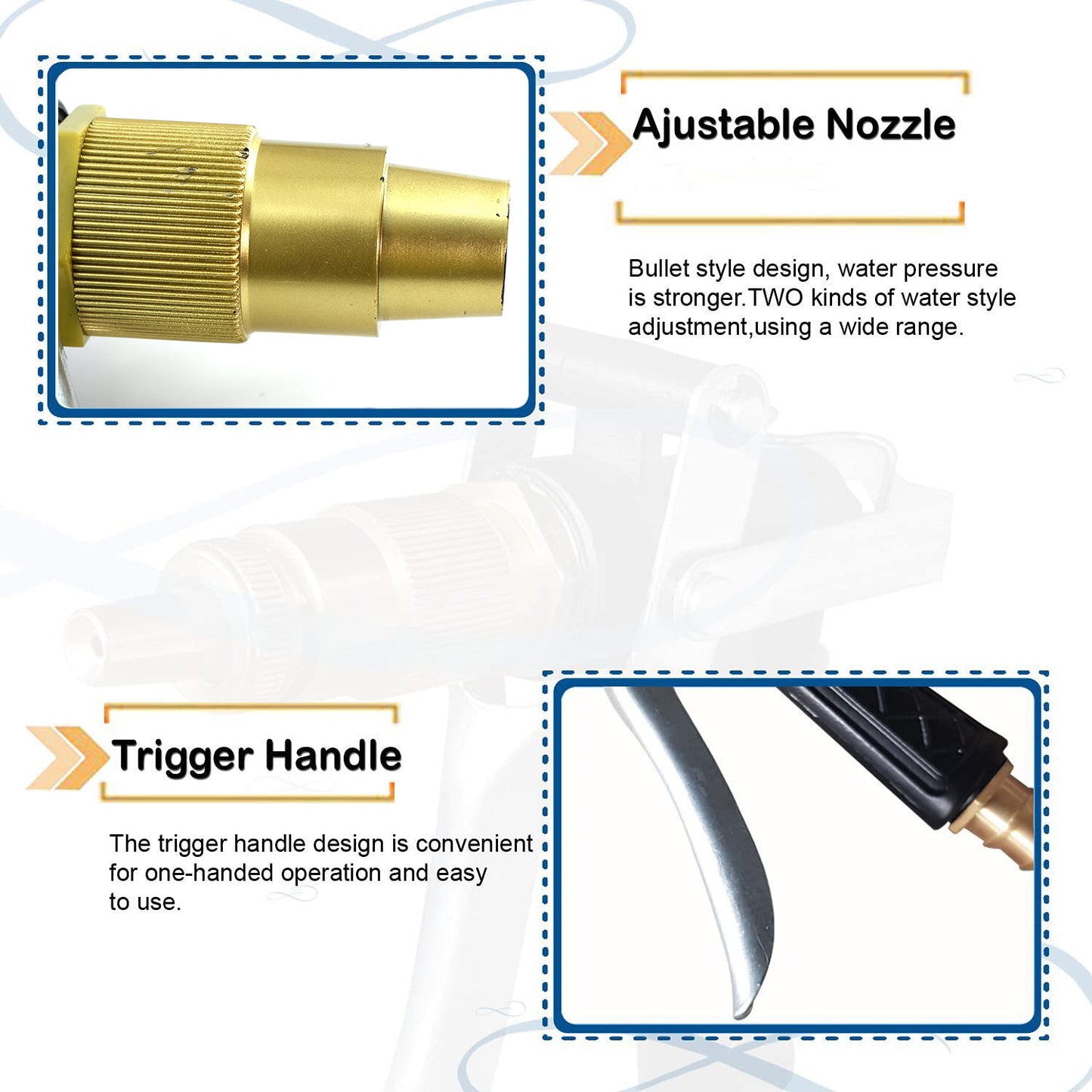 1608 Durable Gold Plated Metal Trigger Hose Nozzle Water Lever Spray