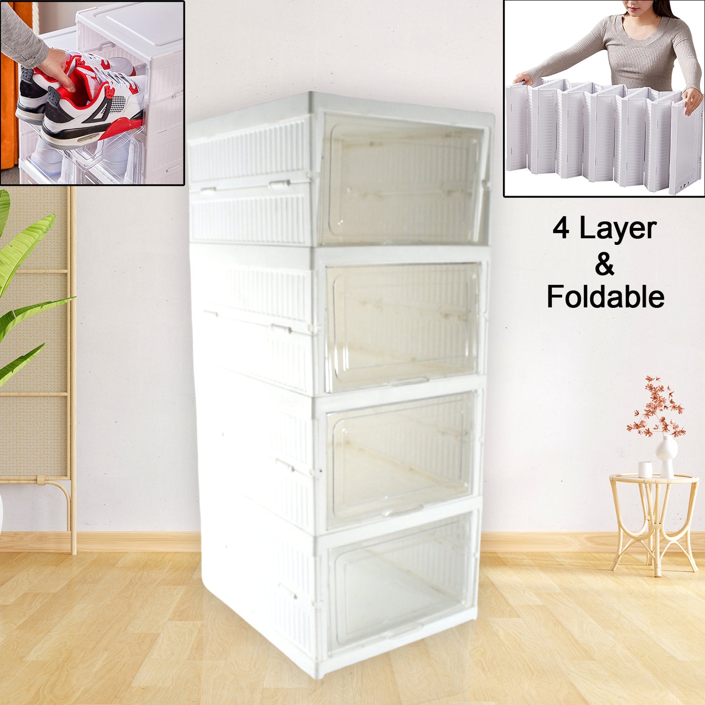 Stackable Multifunctional Storage For Clothes Foldable Drawer Shelf Basket Utility Cart Rack Storage Organizer Cart For Kitchen Pantry Closet Bedroom Bathroom Laundry (4 Layer 1 Pc)