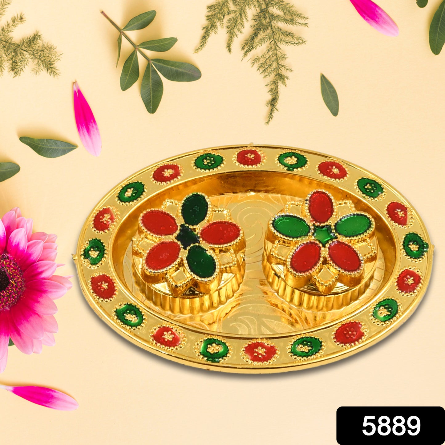 Oval Shape Special Puja Thali (1 Pc  Mix Design)