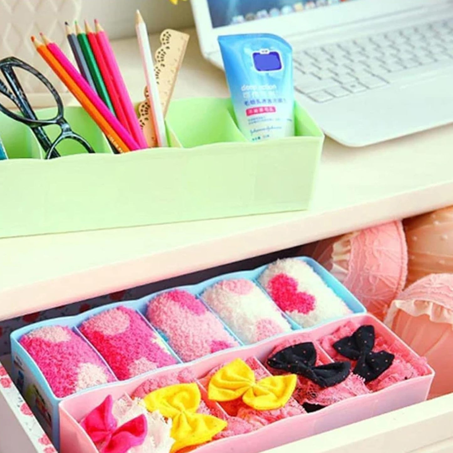 12680 Multi-function Desktop Drawer Storage Box Clothing Organizer 5 Grid Storage Box Underwear Socks Ties Organizer Box (4 Pc Set)