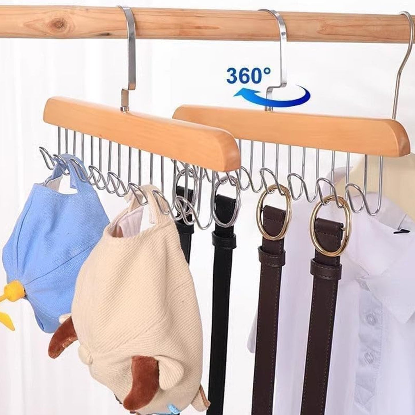 Space Saving 8 Hooks Wooden Hangers (Hanging Hook Included  1 Pc)