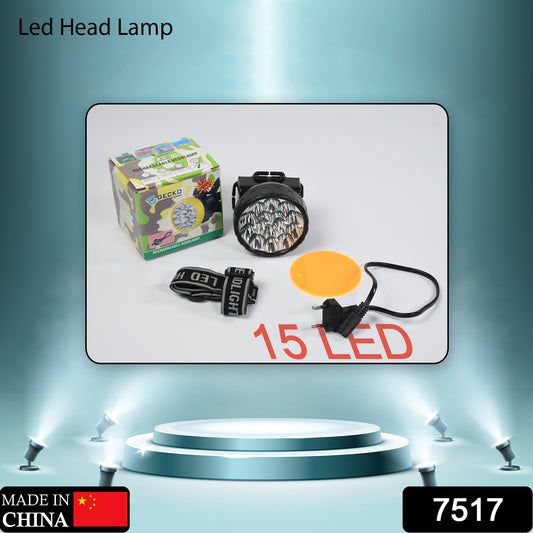 7517 Head Lamp 15 Led Long Range Rechargeable Headlamp Adjustment Lamp Use For Farmers Fishing Camping Hiking Trekking Cycling