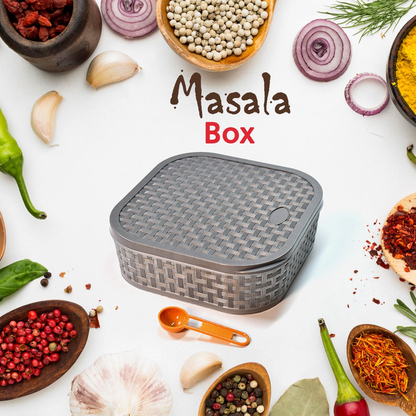 2032h Masala Box For Keeping Spices Spice Box For Kitchen Masala Container Plastic Wooden Style 7 Sections (Multi Color).