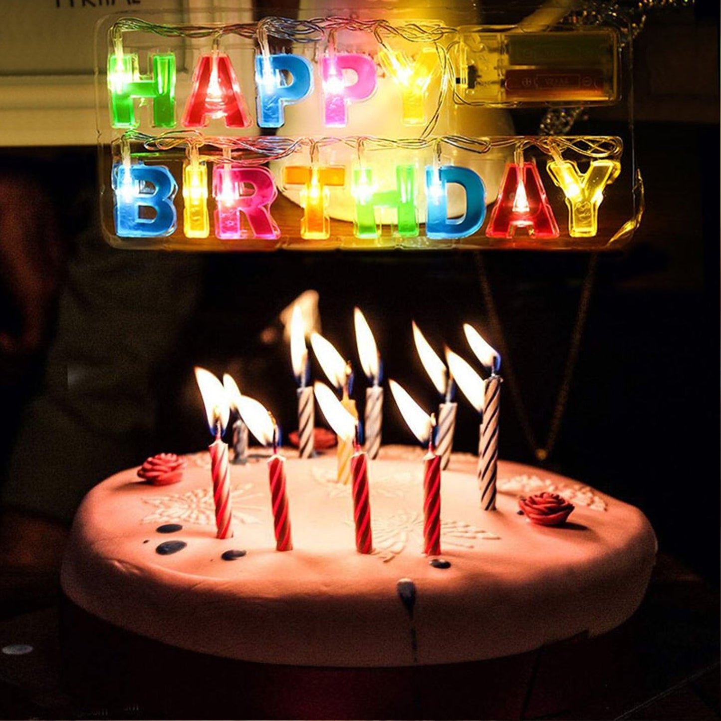 4815 Decoratives Plastic Happy Birthday 13 Led Letter Battery Operated String Lights Outdoor String Lights (Multicolour)