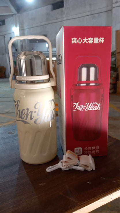 13040 Stainless Steel Vacuum Insulated Water Bottle  Leak Proof Flask For Tea Coffee  Reusable Water Bottle With Hanging Strap  Bottle For Hot  Cold Drinks Wide Mouth Water Flask (900 Ml)