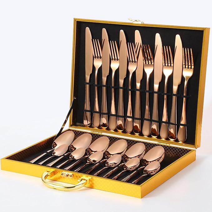 Kitchen Tableware  Flatware Sets Kitchen Forks Spoons With Gift Box (24 Pcs Set)