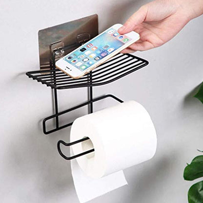 1760 Iron Black Coated Self Adhesive Wall Mounted Tissuetoilet Paper Holder