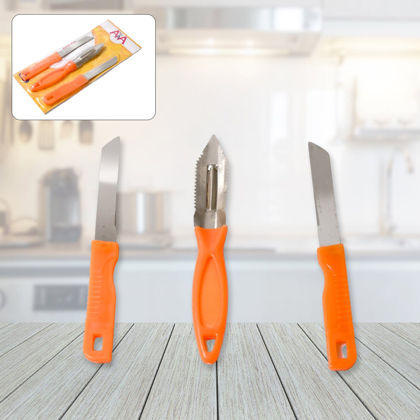 8217 3in1 Multipurpose Stainless Steel Classic Kitchen Knife Set Of 3 For Fruits And Vegetable Chopping  Cutting  Peeling Kitchen Knife  Vegetable Peeler  Plain Knife