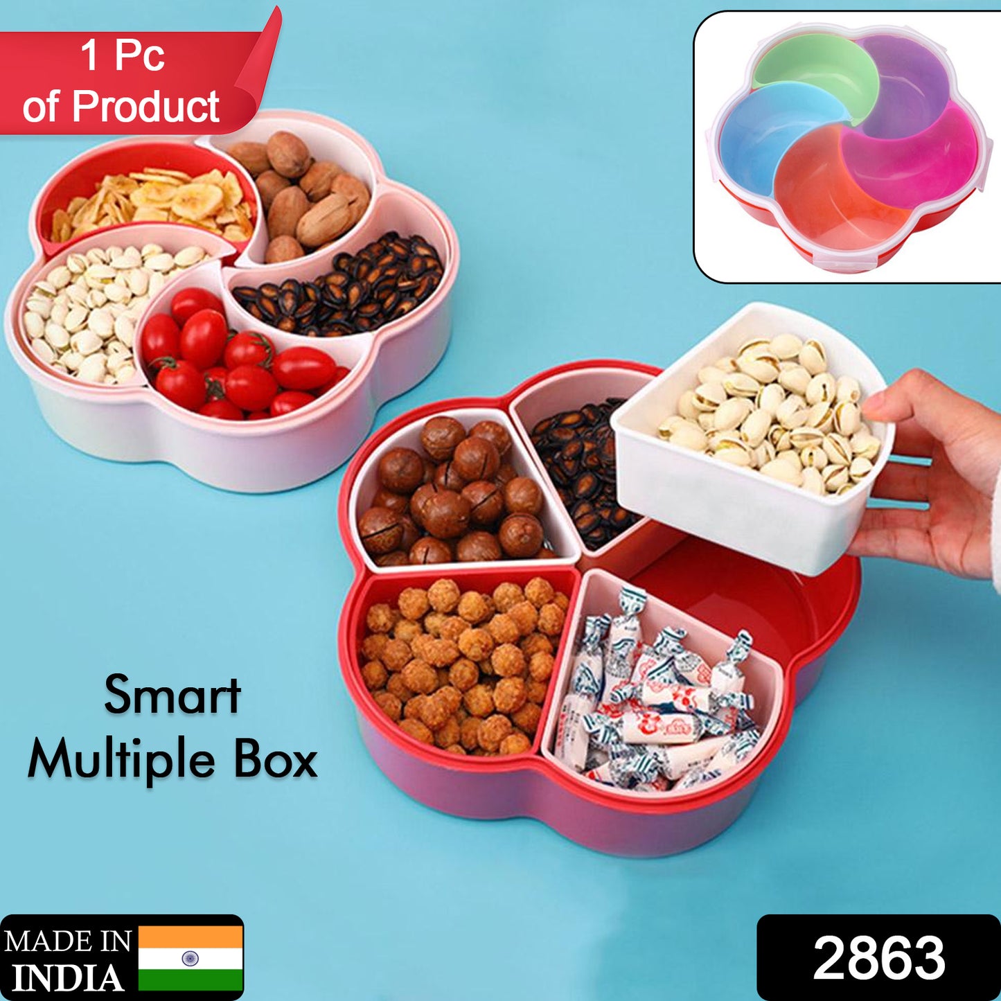 2863 5compartments Party Food Storage Snack Nuts Box For Peanuts Fruits And Candy Box For Home  Kitchen Use