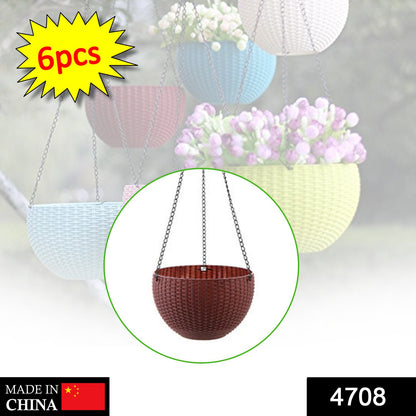 4708 Plastic Hanging Flower Pot And Flower Pot With Chain (6 Pc)